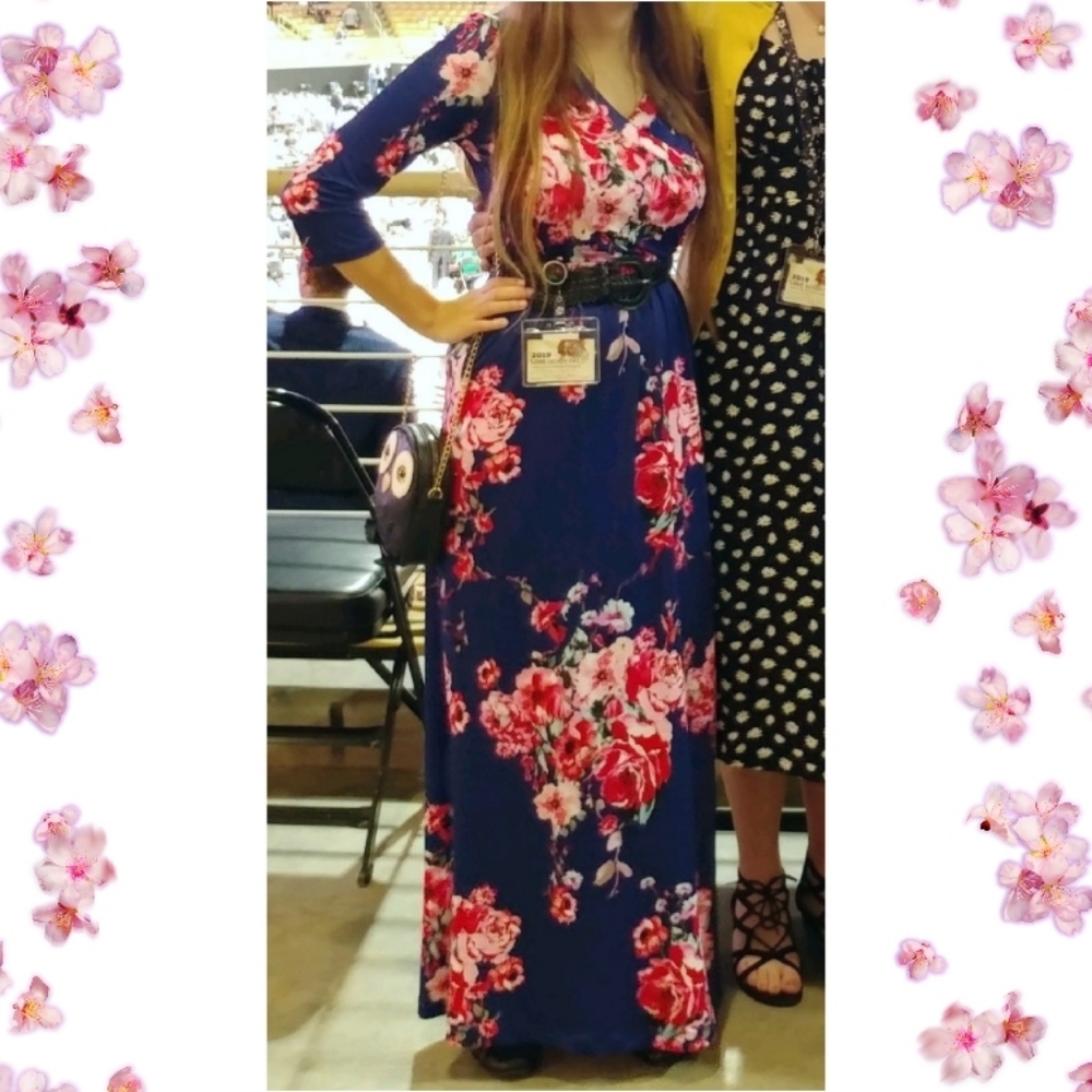 Kuiyige Size S Floral Blue & Pink Wrap Top Maxi Dress